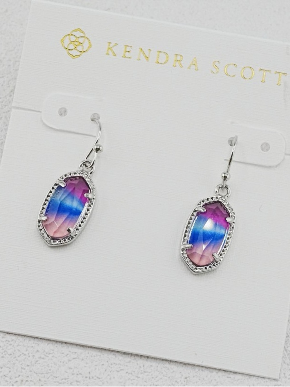 Kendra Scott Ombre Pink Blue Faceted Silver Drop Earrings